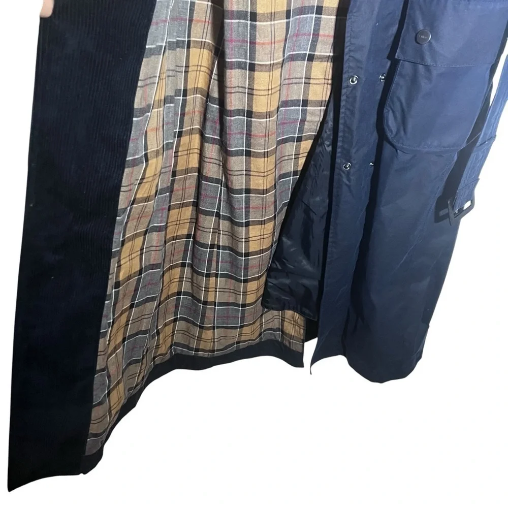 Barbour x Chloé Navy Blue Dany Dani Ruffled Waxed Trench Coat Chloe US 2 - Picture 9 of 16